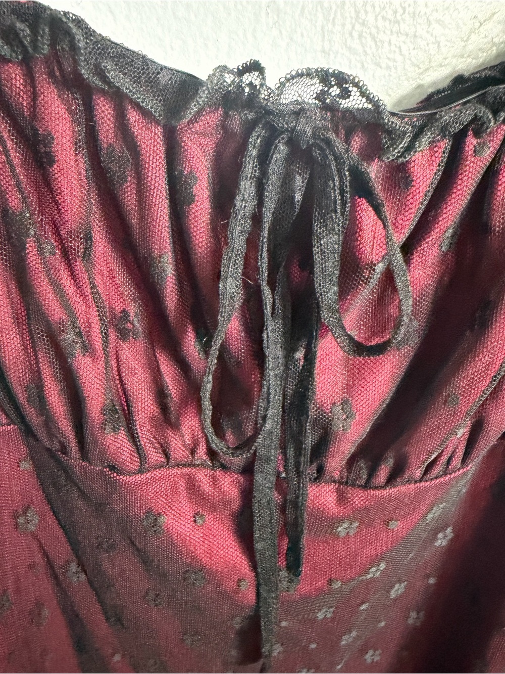 Cider Burgundy Mini Dress with Black Polka-Dot Mesh Stretch 1X - Picture 10 of 10